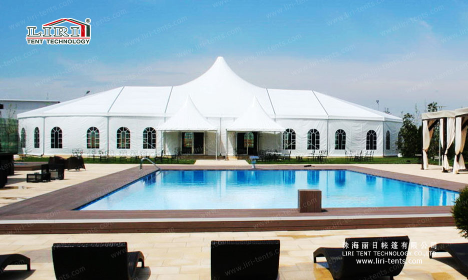 Outdoor modular wedding tent setup generating revenue for commercial venue operators