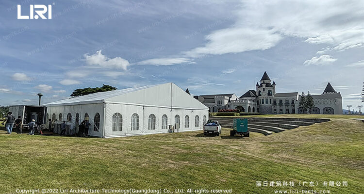 white wedding marquee on lawn