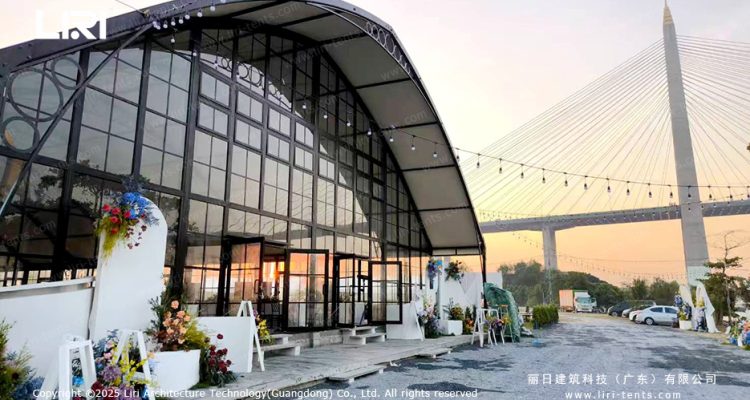 Modular wedding tent exterior for a luxury venue