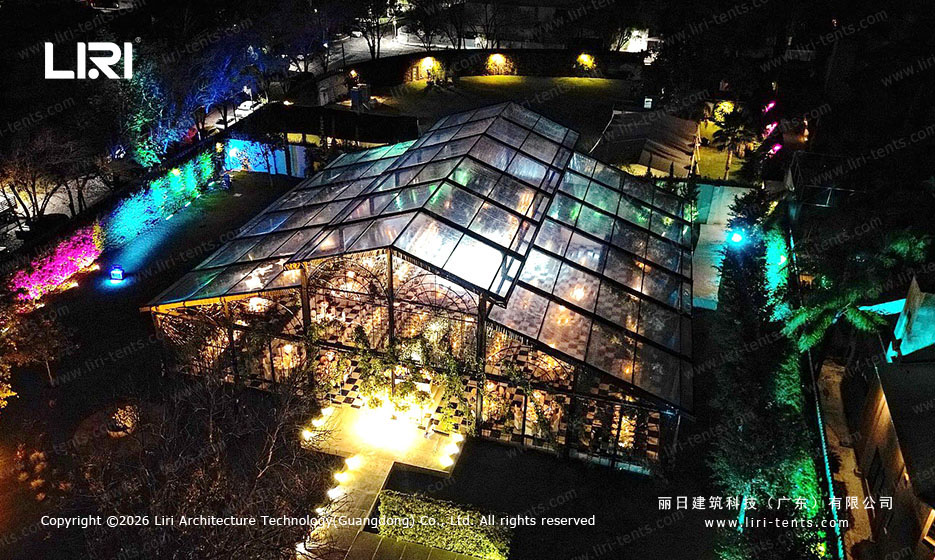 Aluminum orangery warm glow at night