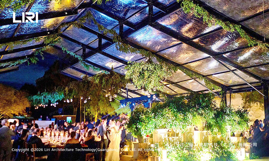 Hanging greenery evening dinner setup