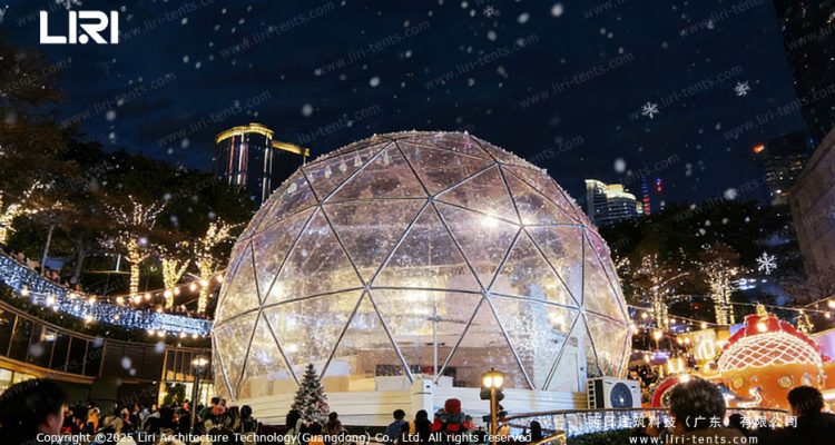 Luxury dome tent with festive lighting for an outdoor venue