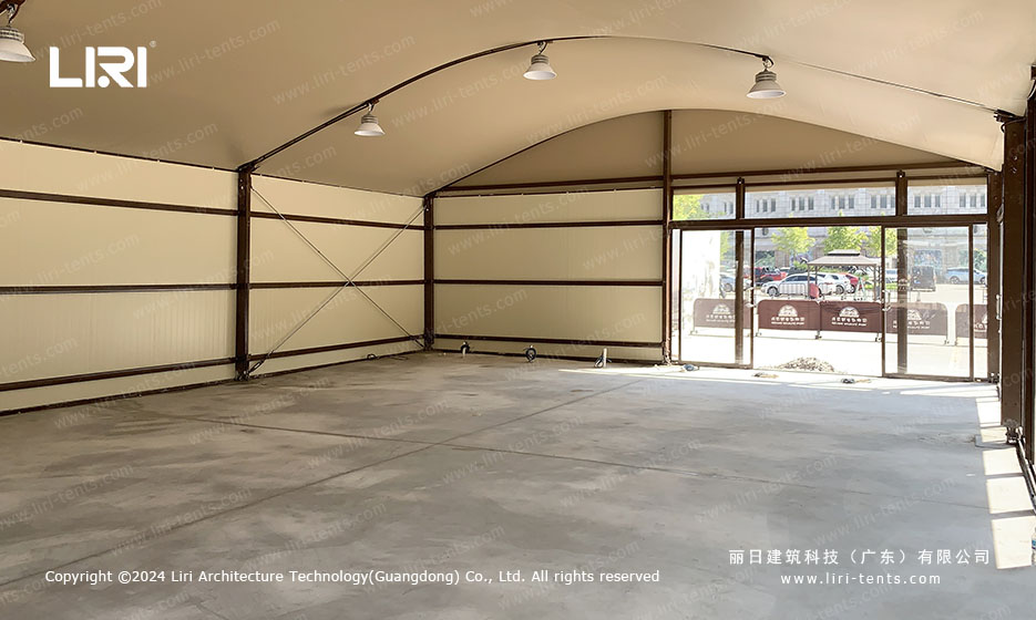 Interior of arc top tent with glass doors