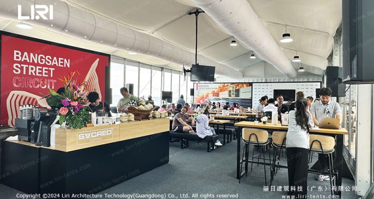 white aluminum-frame VIP lounge tent at Bangsaen Grand Prix racetrack