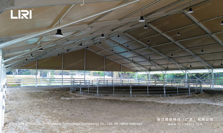 Round pen inside the covered equestrian arena