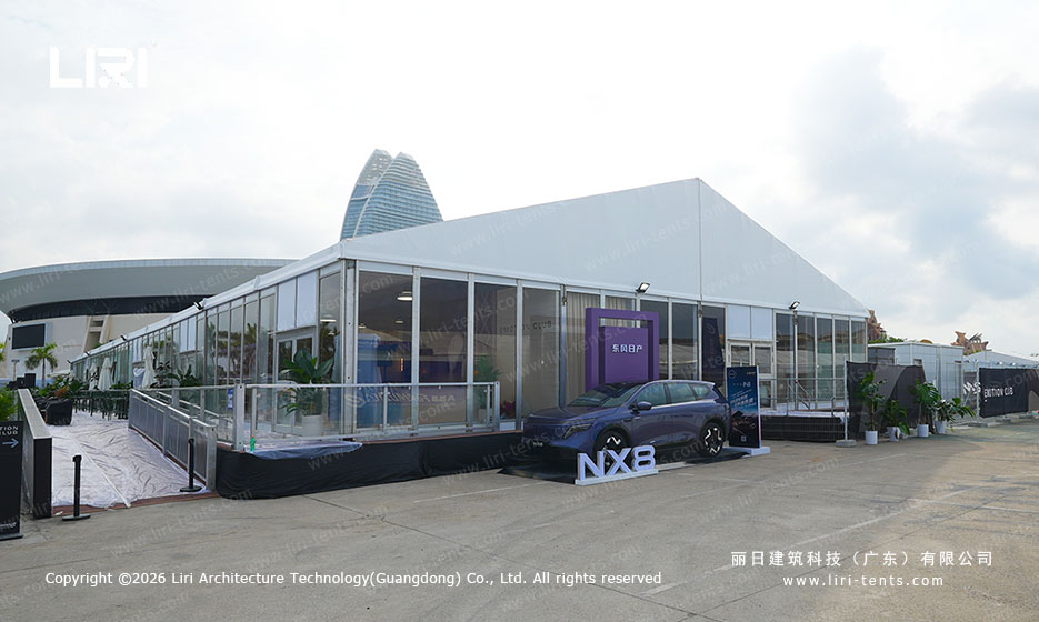 Glass wall ABS marquee with NX8 vehicle display VIP area