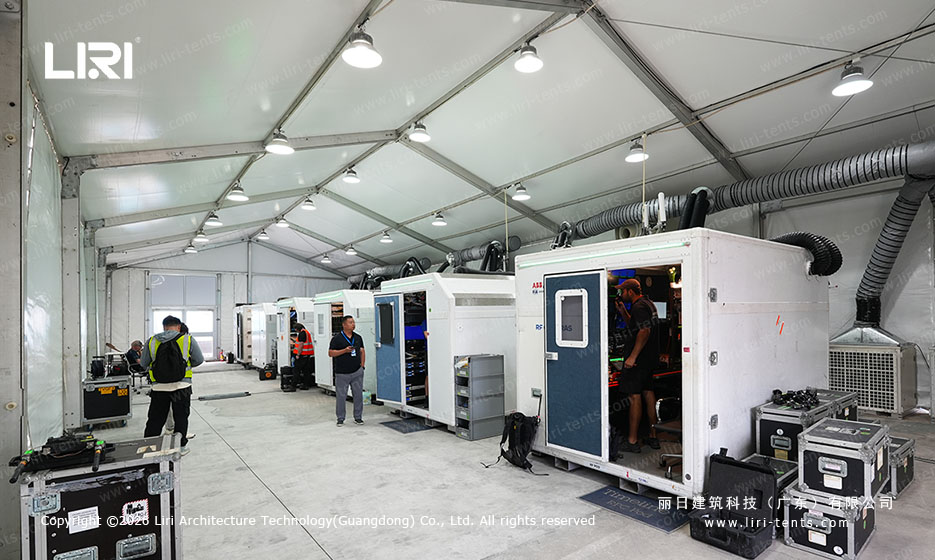 Industrial workshop interior with ABB Formula E power converters