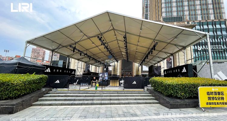 Large tent exterior roof structure and gable design