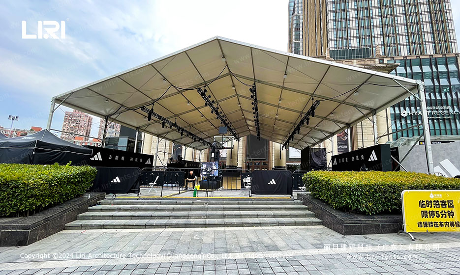 Large tent exterior roof structure and gable design