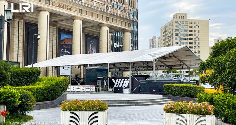 Large wedding tent exterior at urban plaza in Shanghai