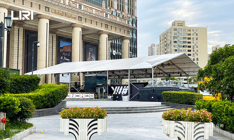 Large wedding tent exterior at urban plaza in Shanghai