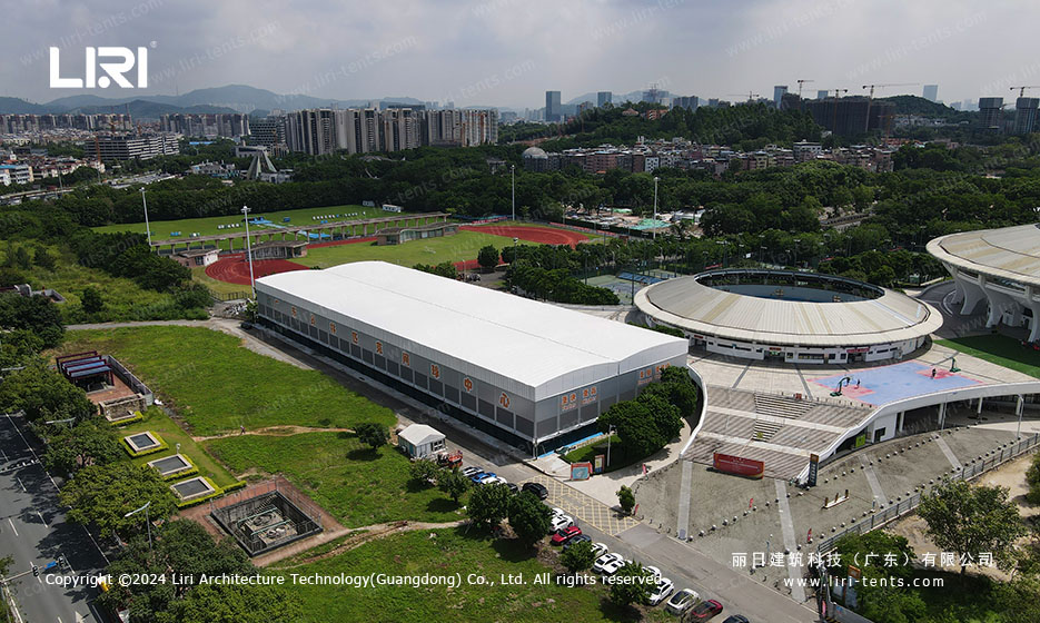 tennis center aerial view clear span wedding marquee structure