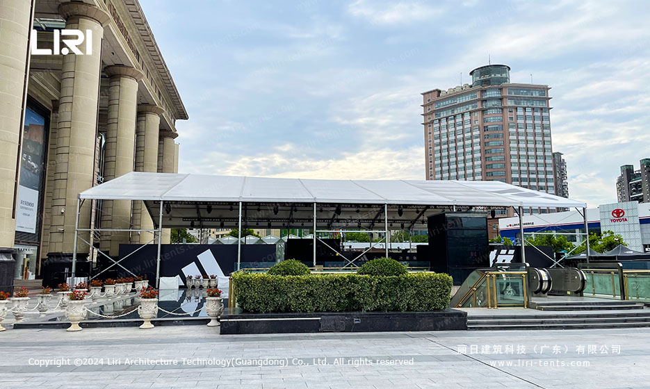 Wedding tent exterior side view at urban location